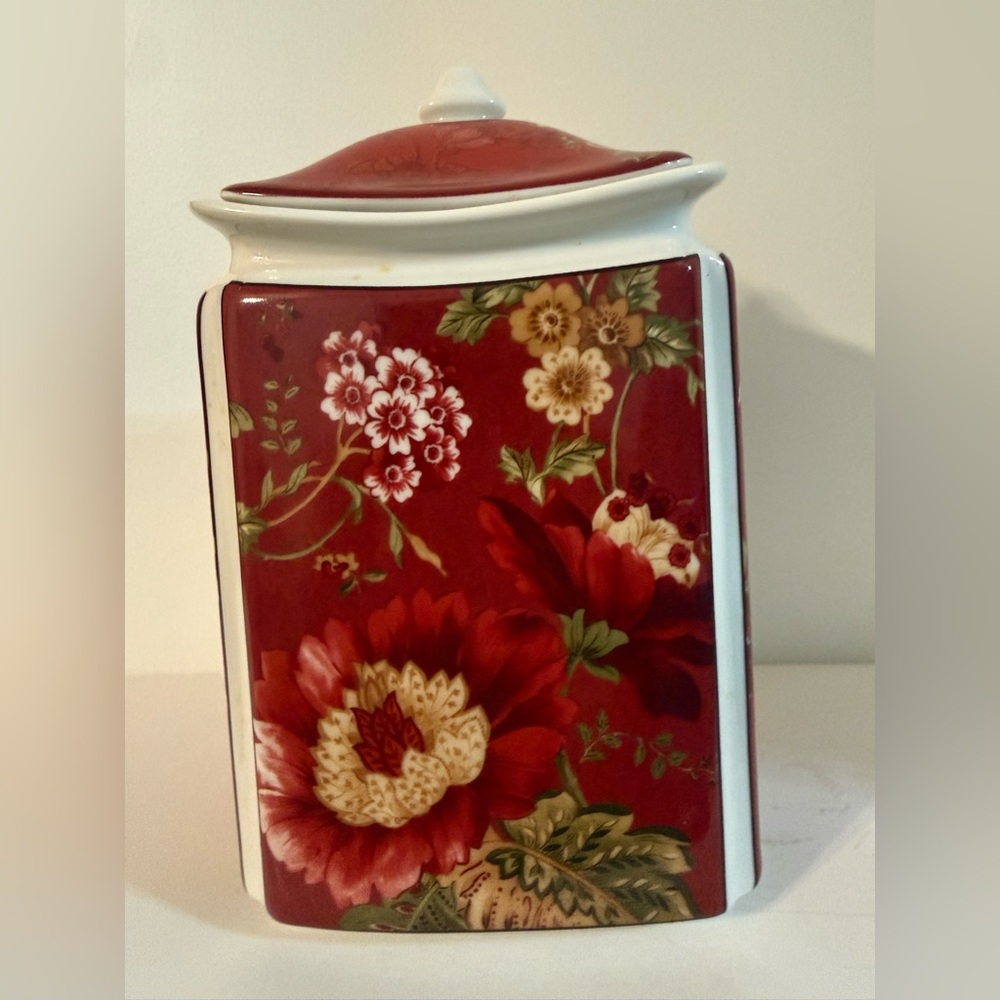 Floral Red Ceramic Canister 222 Fifth  International Fleur Rouge
Porcelain Fine
